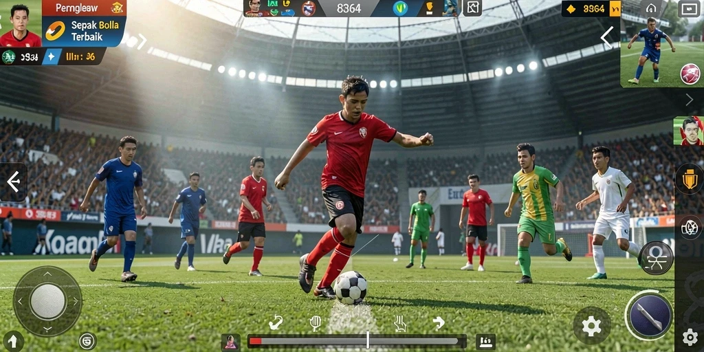 Screenshot utama 8364 menampilkan aksi seru bermain sepak bola.