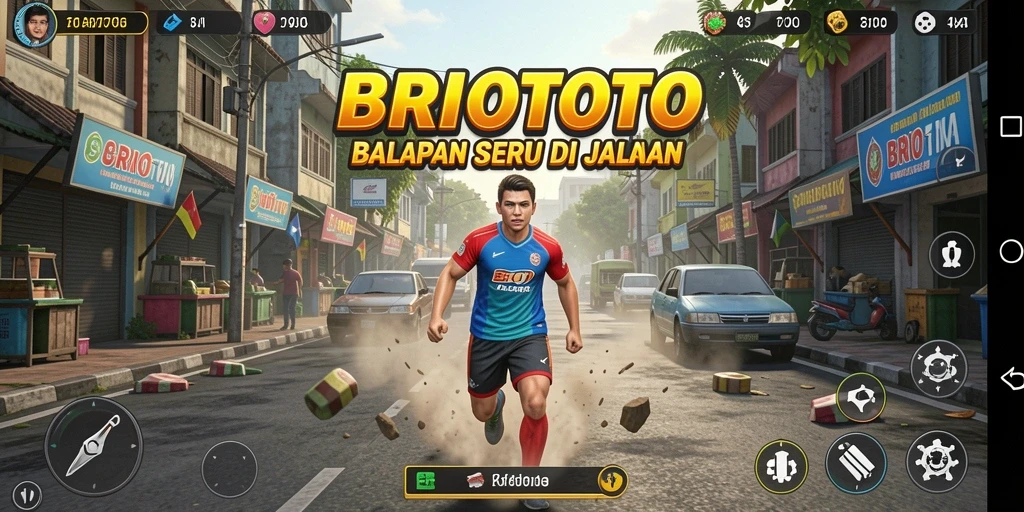 Tangkapan layar gameplay BRIOTOTO dengan balapan menegangkan.