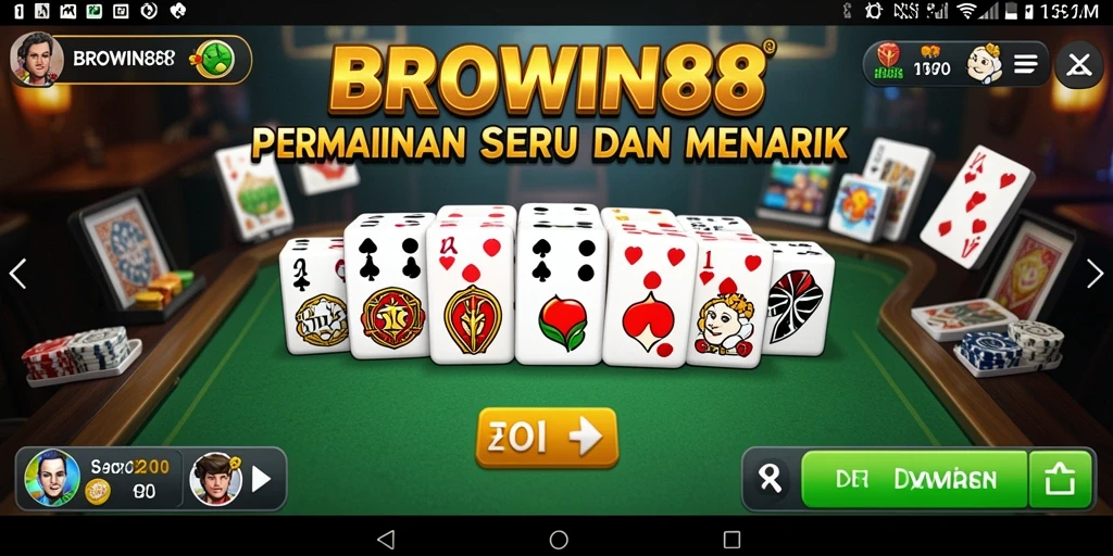 Screenshot BROWIN88 menampilkan gameplay domino yang seru dan interaktif.