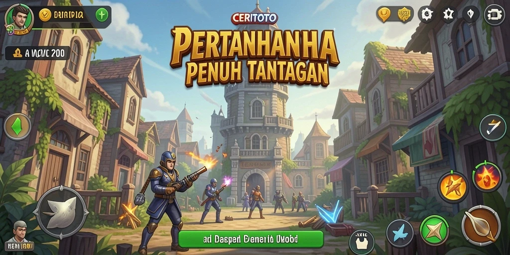 Screenshot gameplay CERITOTO menampilkan menara dan musuh yang mendebarkan.