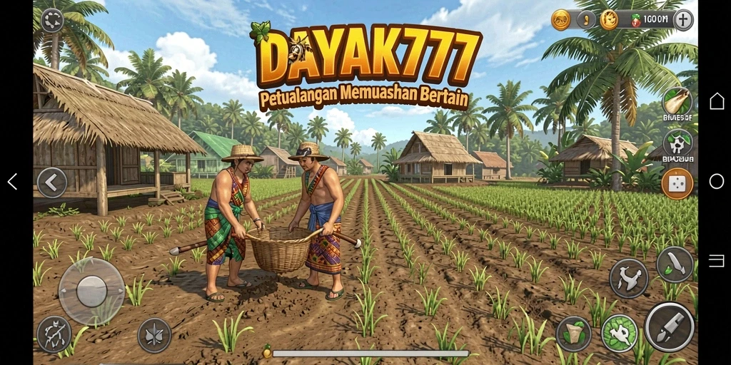 Tampilan gameplay DAYAK777 dengan aktivitas bercocok tanam yang menarik.