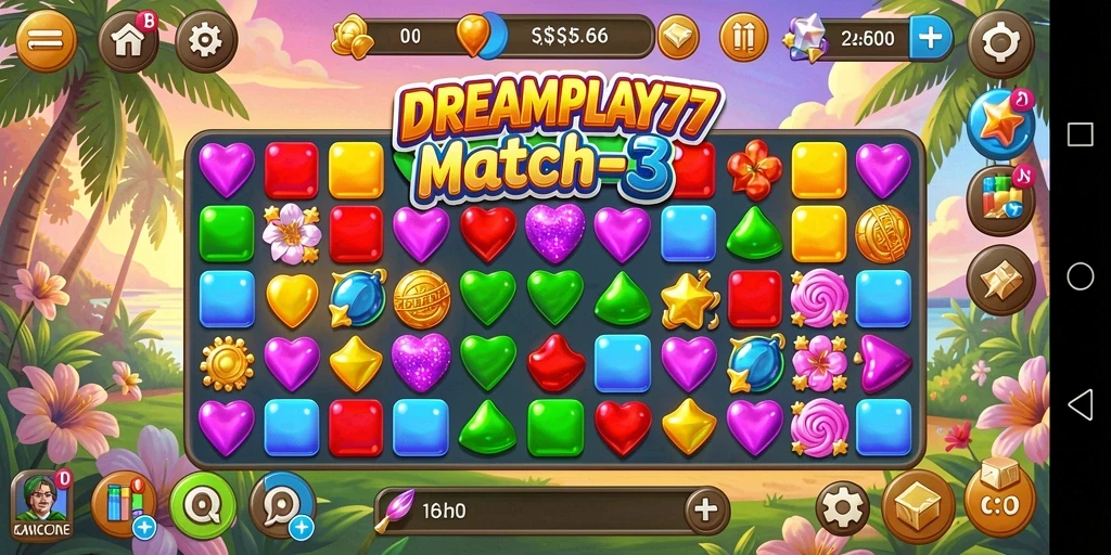 Tampilan gameplay DREAMPLAY77 yang penuh warna dan menantang.