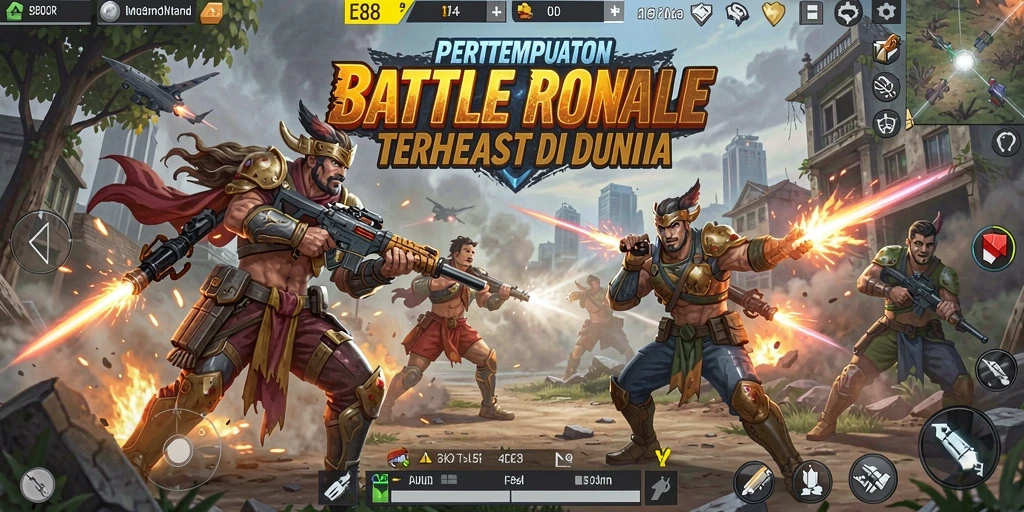 Screenshot E88 menampilkan aksi seru dalam pertarungan Battle Royale.