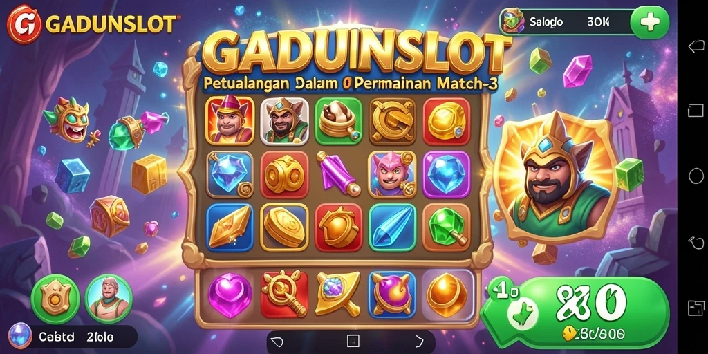 Tampilan seru gameplay GADUNSLOT dengan banyak item berwarna.