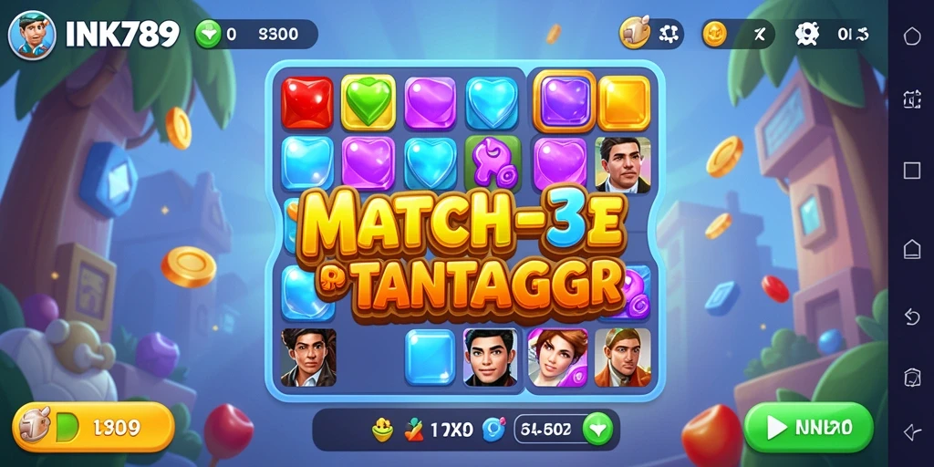 Gameplay seru INK789 yang penuh dengan warna dan strategi Match-3.