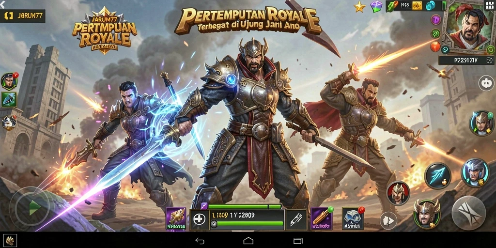 Screenshot gameplay JARUM77 yang intens dan menegangkan dalam pertempuran Battle Royale.