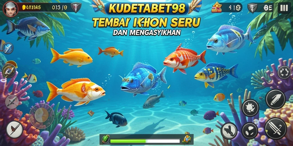Tampilan gameplay KUDETABET98 yang seru dengan ikan-ikan berwarna-warni.