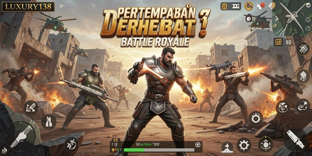 Screenshot LUXURY138 memperlihatkan intensitas pertempuran di game Battle Royale.