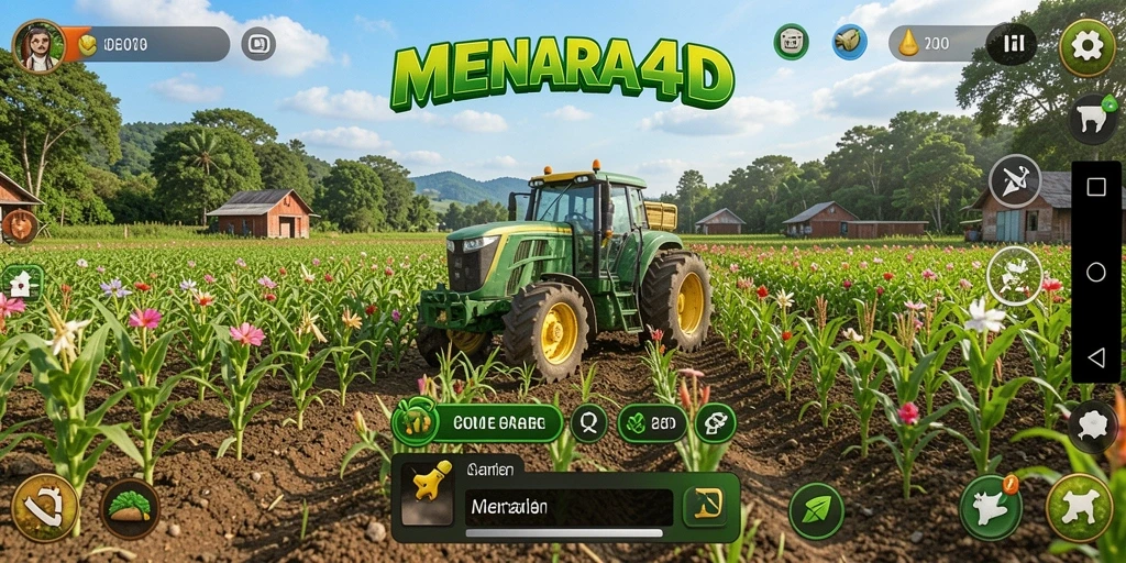 Tampilan gameplay seru MENARA4D dengan aktivitas bertani yang interaktif.