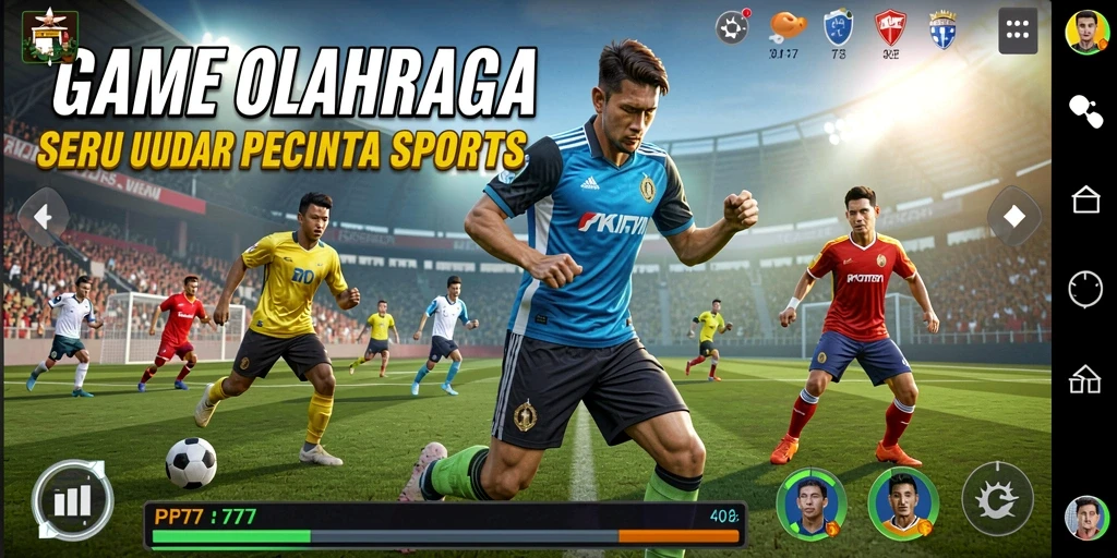 Screenshot dari gameplay PF777, menampilkan aksi seru di lapangan olahraga.
