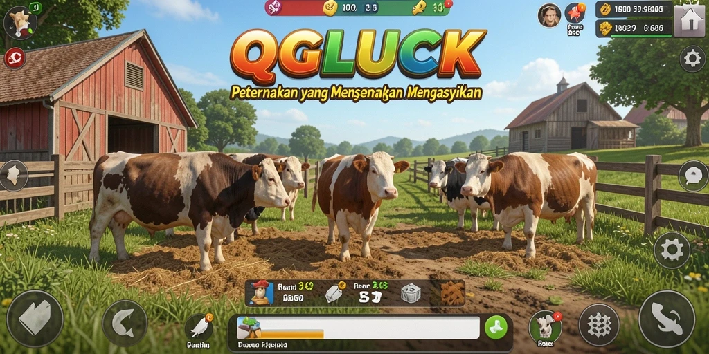 Screenshot gameplay QGLUCK menampilkan aktivitas bertani yang seru.