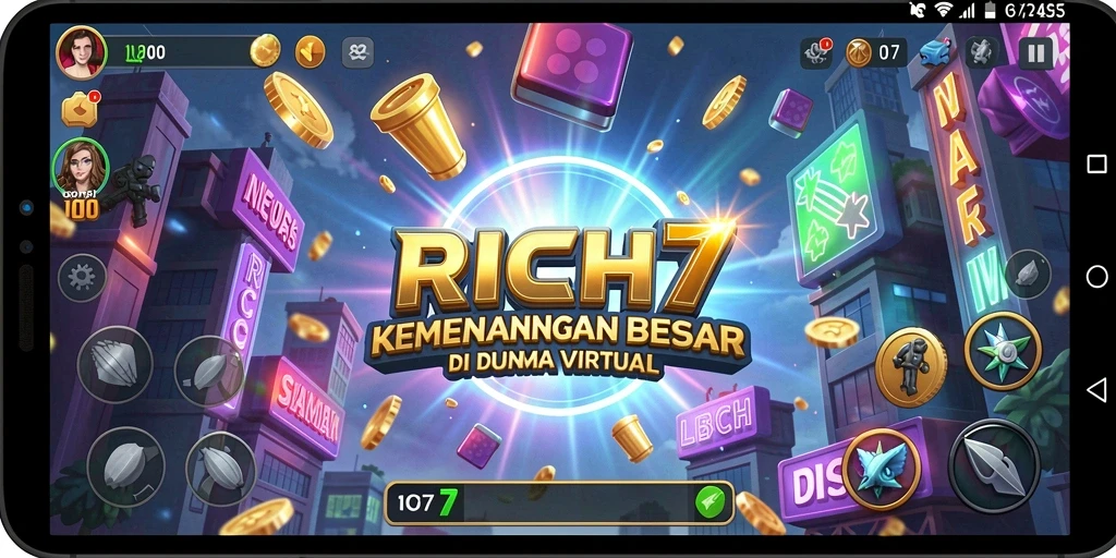 Tangkapan layar gameplay <strong>RICH7</strong> yang menampilkan momen seru dalam simulasi bisnis.
