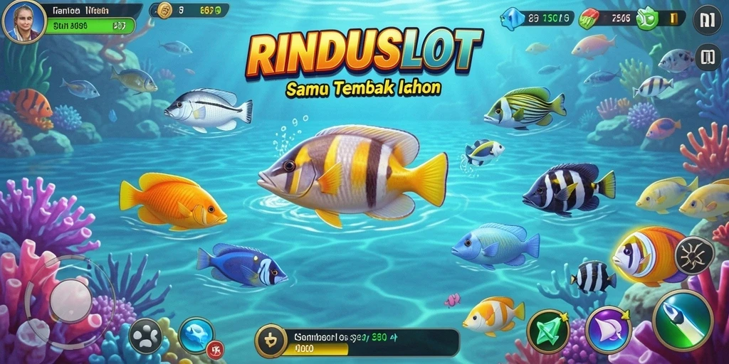 Screenshot RINDUSLOT menunjukkan aksi menembak ikan yang seru.