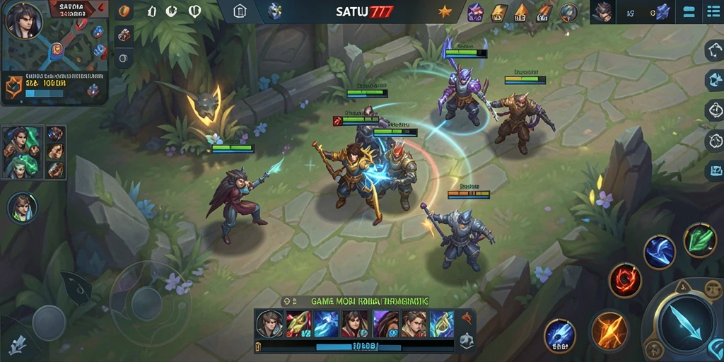 Tampilan gameplay seru dalam pertarungan MOBA SATU77.