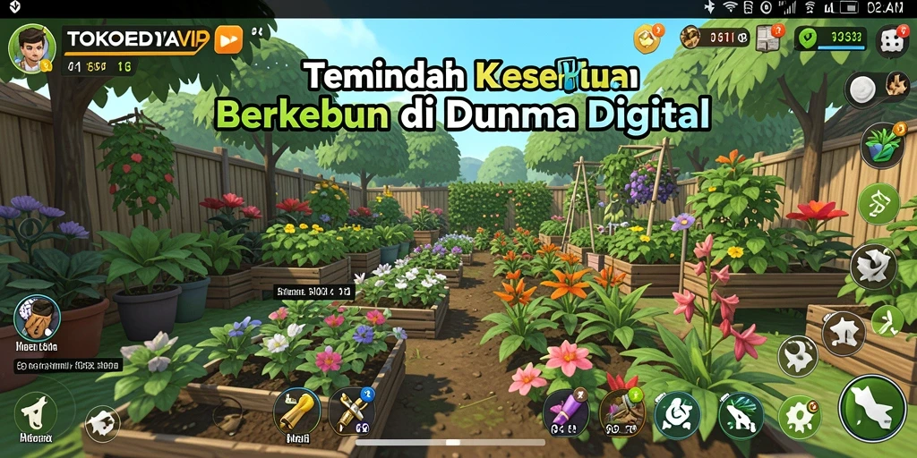 Tampilan gameplay TOKOPEDIAVIP yang penuh warna dan menarik saat berkebun.