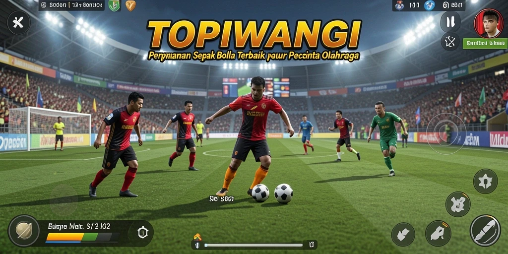 Gameplay seru TOPIWANGI dengan aksi sepak bola yang dinamis.