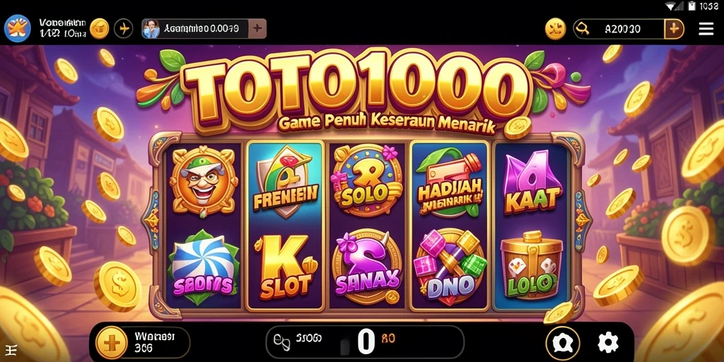 Screenshot utama TOTO1000 memperlihatkan gameplay slot yang seru dan menghibur.