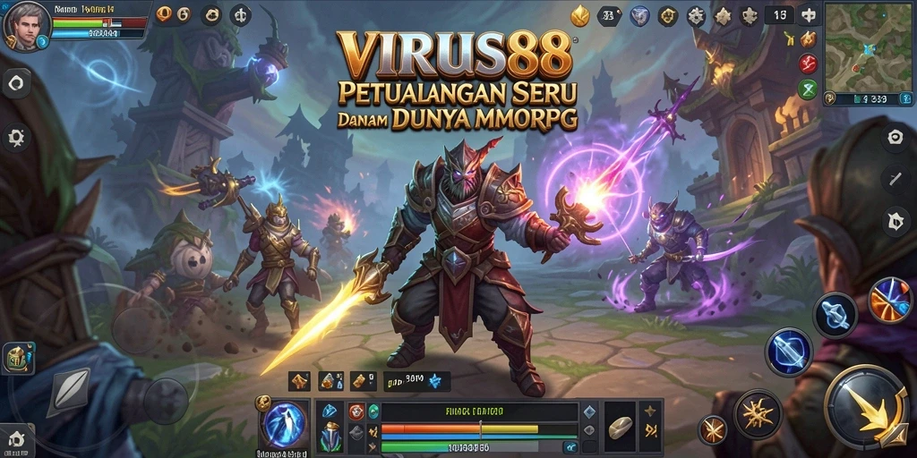 Screenshot utama VIRUS88 menampilkan aksi pertempuran dalam game MMORPG.
