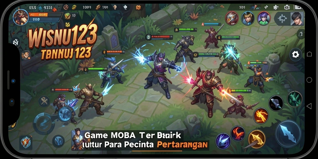 Tampilan gameplay yang penuh aksi dan strategi dalam WISNU123.